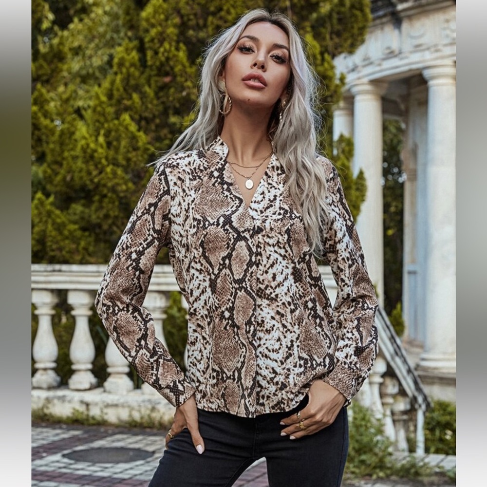 Print V- neck blouse